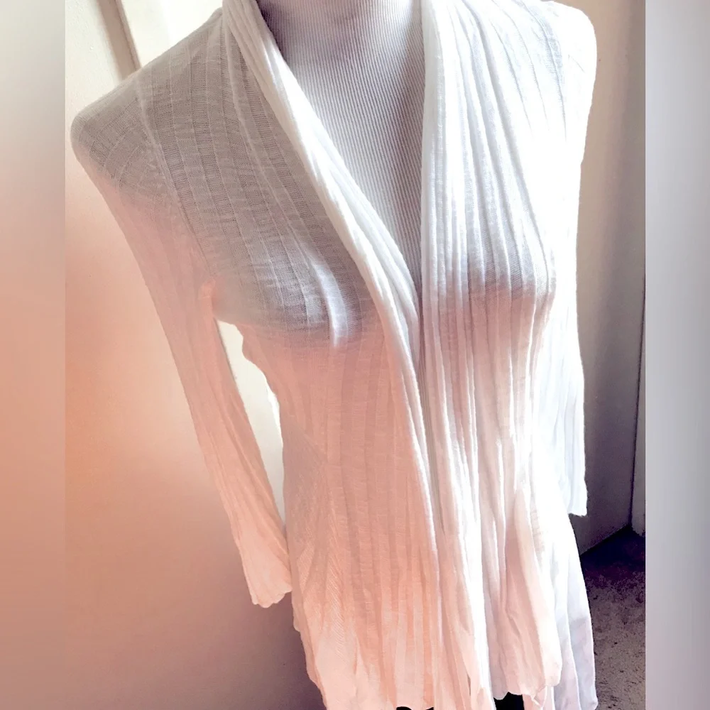 Lightweight White Ribbed Drape Cardigan M - Picture 6 of 9